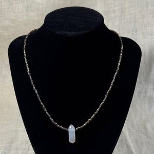 Pink Agate Double Pointed Crystal Pendant Glass Beaded Necklace Natural Healing